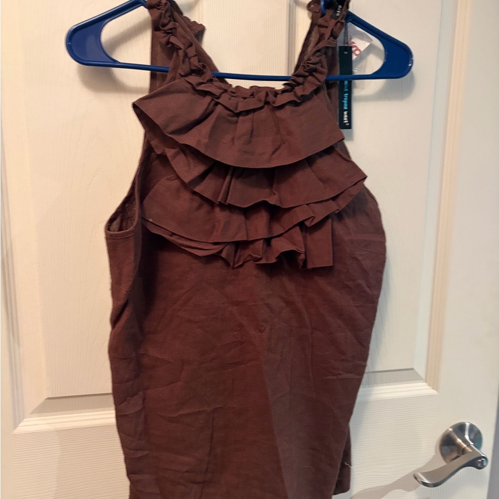 Saint Tropez West Brown Ruffle Blouse